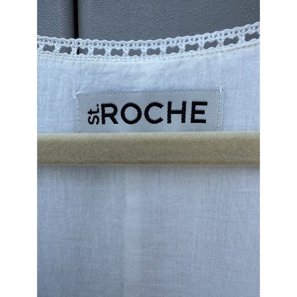 St Roche Lake Gauze Midi dress Ivory and Pink Embroidered w/Pockets Sz M NWT - Picture 13 of 16